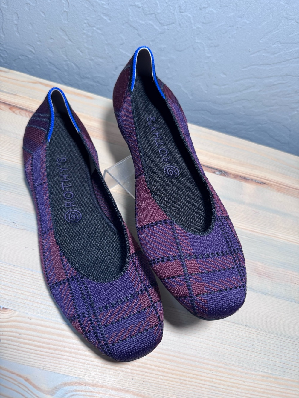 Rothy's Purple and Maroon Plaid Knit Ballet Flats